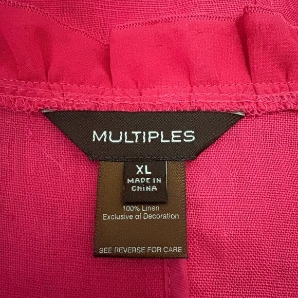 Multiples 100% Linen Blazer Jacket Ruffle Front Enamel Buttons Hot Pink‎ Size XL - Picture 4 of 4